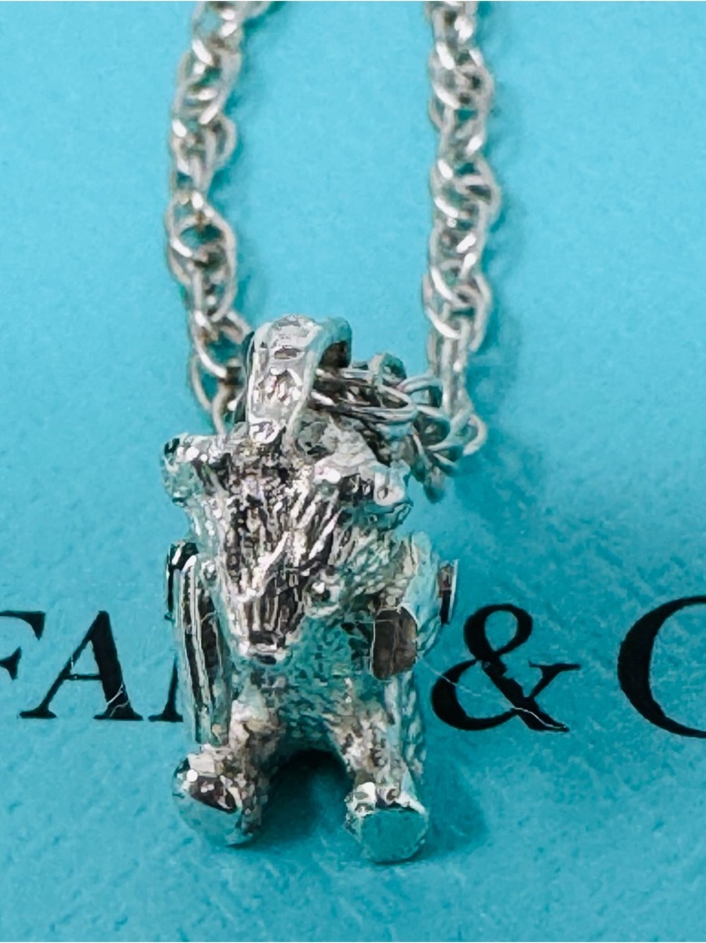 Authentic Tiffany & Co. Rare Vintage Teddy Bear Swivel Arms Necklace.